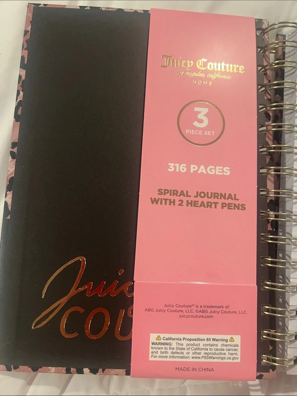Juicy Couture Pink Leopard Spiral Journal with Gold & Black Heart Pen